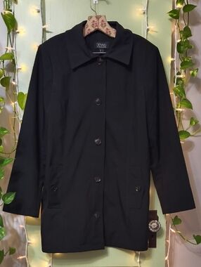 Women's Dennis By Dennis Basso Black Picnic Rain Single Button Trench L